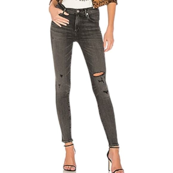 Agolde Sophie Skinny Jeans In Silence Distressed Faded Black Destroyed Mid Rise - Picture 1 of 11